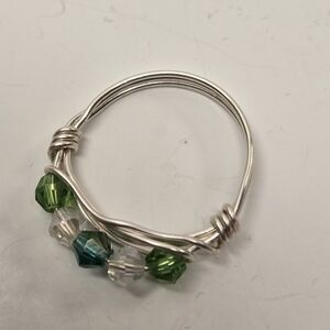 Silver, Clear Bicone, and Green Bicone Ring